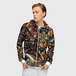 Толстовка 3D на молнии мужская Дракон и самурай в стиле татуировки ирезуми, цвет: 3D-белый — фото 2