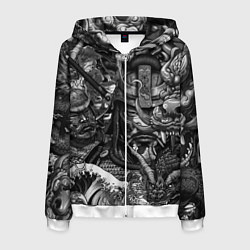 Толстовка 3D на молнии мужская Самурай и дракон в стиле татуировки ирезуми, цвет: 3D-белый