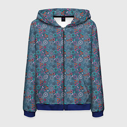 Толстовка 3D на молнии мужская Деревенский абстрактный цветочный узор, цвет: 3D-синий