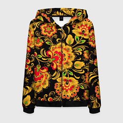 Толстовка 3D на молнии мужская Хохлома - роспись, цвет: 3D-черный