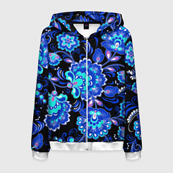 Толстовка 3D на молнии мужская Хохлома негатив, цвет: 3D-белый