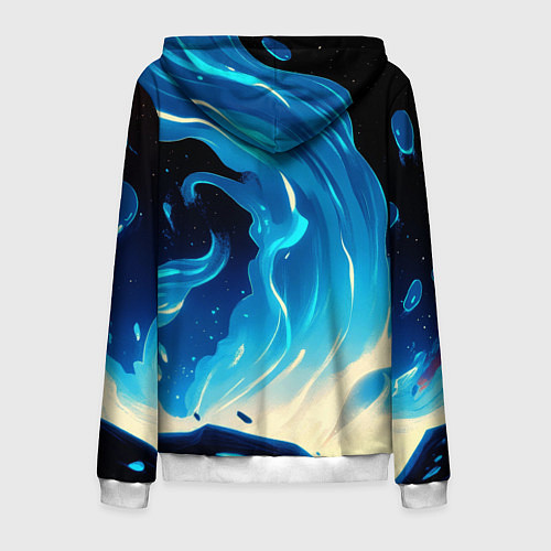 Мужская толстовка на молнии Бело-синее пламя из абстрактных красок / 3D-Белый – фото 2