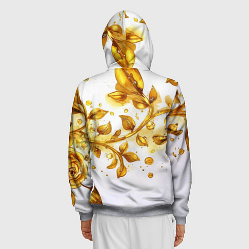 Мужская толстовка на молнии Золотые листья на белом / 3D-Меланж – фото 4