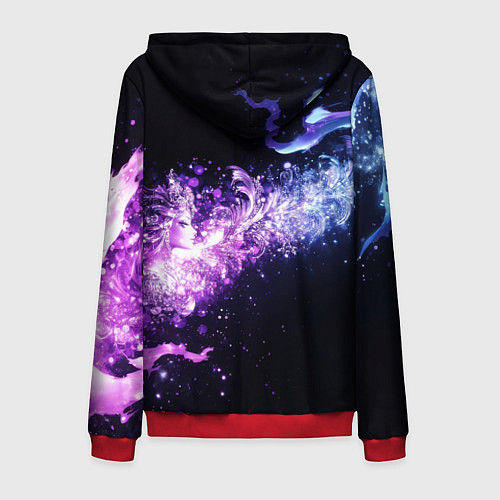 Мужская толстовка на молнии Фиолетово-синяя абстрактная волна / 3D-Красный – фото 2