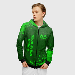Толстовка 3D на молнии мужская Bungo Stray Dogs - green gradient вертикально, цвет: 3D-черный — фото 2