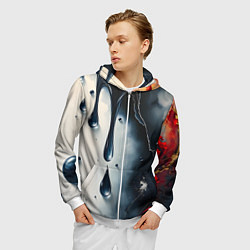 Толстовка 3D на молнии мужская Сюрреалистичная абстракция с каплями, цвет: 3D-белый — фото 2