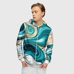 Толстовка 3D на молнии мужская Бирюза и золото, цвет: 3D-белый — фото 2