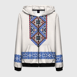 Толстовка 3D на молнии мужская Славянская вышиванка - узор обережник, цвет: 3D-черный