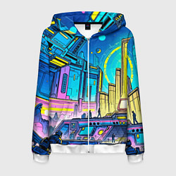 Толстовка 3D на молнии мужская Космический город, цвет: 3D-белый