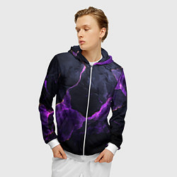 Толстовка 3D на молнии мужская Фиолетово-черная объемная текстура, цвет: 3D-белый — фото 2