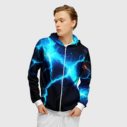 Толстовка 3D на молнии мужская Голубой разлом из молний, цвет: 3D-белый — фото 2