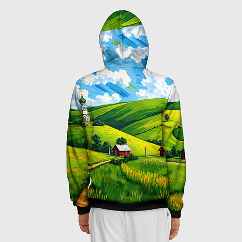 Мужская толстовка на молнии Русская деревенька / 3D-Черный – фото 4
