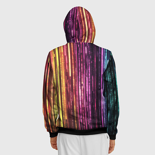 Мужская толстовка на молнии Неоновый и переливающийся киберпанк узор / 3D-Черный – фото 4