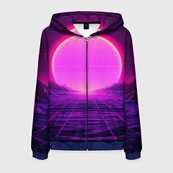 Толстовка 3D на молнии мужская Синтвейв ретровейв неоновый узор и солнце, цвет: 3D-синий