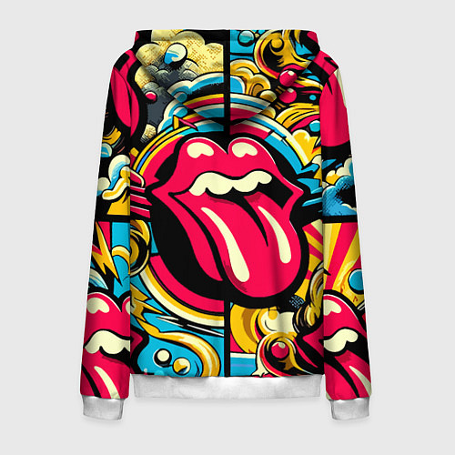 Мужская толстовка на молнии Rolling Stones logo - pop art pattern / 3D-Белый – фото 2