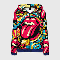 Толстовка 3D на молнии мужская Rolling Stones logo - pop art pattern, цвет: 3D-синий