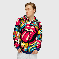 Толстовка 3D на молнии мужская Rolling Stones logo - pop art pattern, цвет: 3D-синий — фото 2