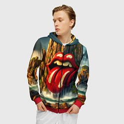 Толстовка 3D на молнии мужская Rolling Stones - sea rocks, цвет: 3D-красный — фото 2