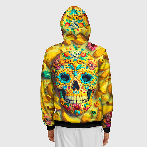 Мужская толстовка на молнии Красочный летний паттерн с черепом - нейроарт / 3D-Черный – фото 4