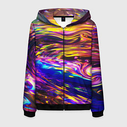 Толстовка 3D на молнии мужская Неоновые полосы текстура, цвет: 3D-черный