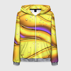 Толстовка 3D на молнии мужская Золотые волны с фиолетовым свечением, цвет: 3D-меланж