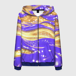 Толстовка 3D на молнии мужская Фиолетово-золотая жидкая текстура, цвет: 3D-синий
