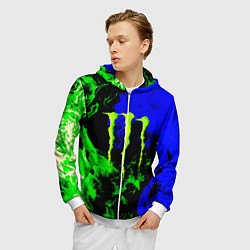Толстовка 3D на молнии мужская Monster energy кислотный огонь, цвет: 3D-белый — фото 2