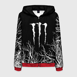 Толстовка 3D на молнии мужская Monster energy лес, цвет: 3D-красный