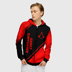 Толстовка 3D на молнии мужская Assassins Creed - red gradient вертикально, цвет: 3D-черный — фото 2
