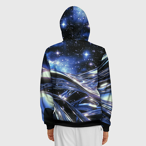 Мужская толстовка на молнии Закрученные линии и звезды - космическая абстракци / 3D-Черный – фото 4