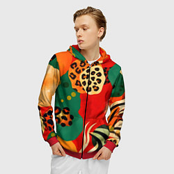 Толстовка 3D на молнии мужская Анималистичный африканский паттерн, цвет: 3D-красный — фото 2