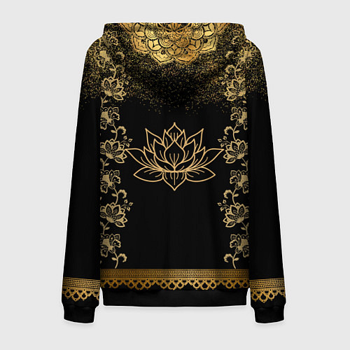 Мужская толстовка на молнии Лотос мандала и символ Ом с золотыми узорами / 3D-Черный – фото 2
