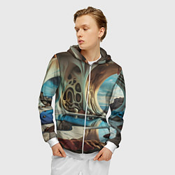Толстовка 3D на молнии мужская Современная пещера, цвет: 3D-белый — фото 2