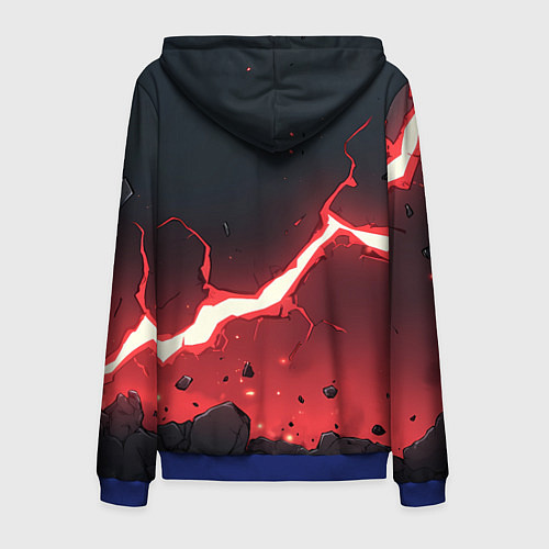 Мужская толстовка на молнии Красная молния на черной текстуре / 3D-Синий – фото 2