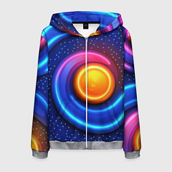 Толстовка 3D на молнии мужская Оранжевый круг и голубые линии текстура, цвет: 3D-меланж