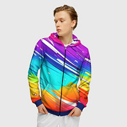 Толстовка 3D на молнии мужская Радужные брызги краски текстура, цвет: 3D-синий — фото 2