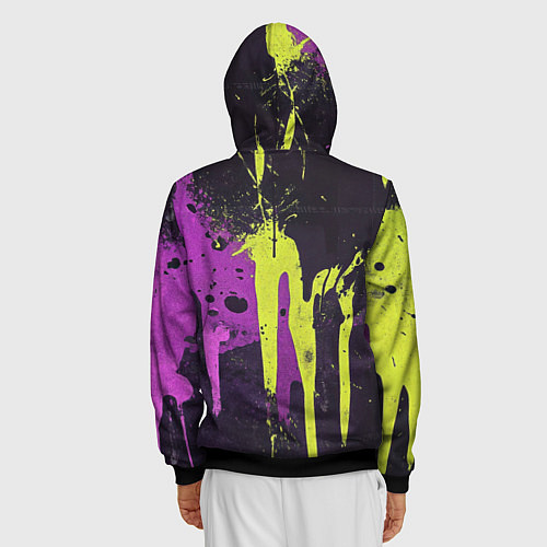 Мужская толстовка на молнии Желтая и фиолетовая краска на черном / 3D-Черный – фото 4