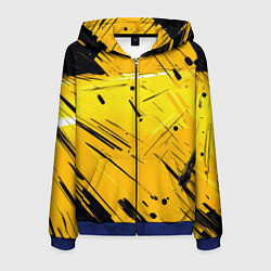 Толстовка 3D на молнии мужская Желтая краска на черном фоне, цвет: 3D-синий