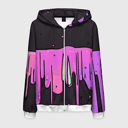 Толстовка 3D на молнии мужская Фиолетовая текстура на черном фоне, цвет: 3D-белый