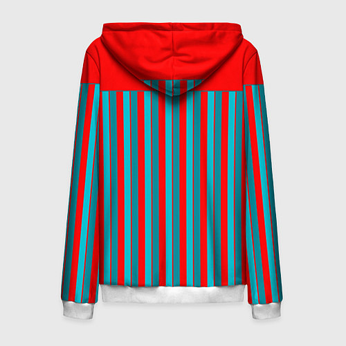 Мужская толстовка на молнии Красно синий комбинированный узор с полосами / 3D-Белый – фото 2