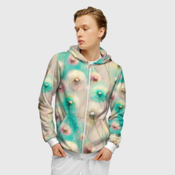 Толстовка 3D на молнии мужская Абстрактные одуванчики - паттерн на нежном фоне, цвет: 3D-белый — фото 2