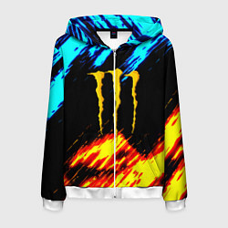 Толстовка 3D на молнии мужская Monster energy текстура огненная, цвет: 3D-белый