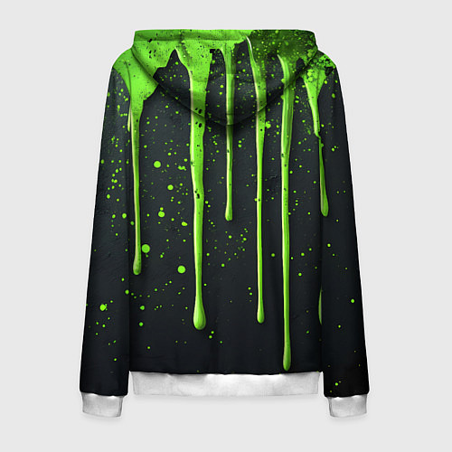 Мужская толстовка на молнии Зеленая краска стекающая на черном фоне / 3D-Белый – фото 2