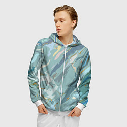 Толстовка 3D на молнии мужская Холодный голубой абстракция, цвет: 3D-белый — фото 2