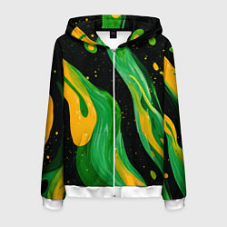 Толстовка 3D на молнии мужская Зелено-желтая краска на черном, цвет: 3D-белый