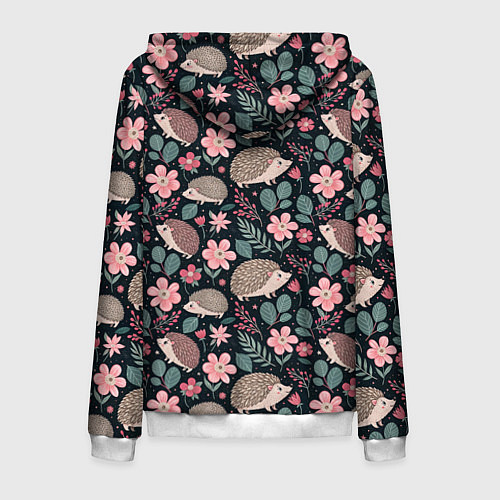 Мужская толстовка на молнии Ёжики в цветах / 3D-Белый – фото 2