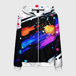 Толстовка 3D на молнии мужская Разноцветные блестящие кляксы - текстура, цвет: 3D-белый