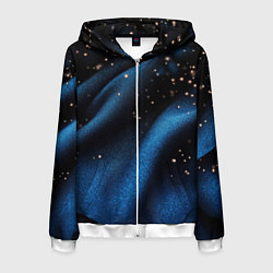 Толстовка 3D на молнии мужская Синяя волнистая текстура на черном, цвет: 3D-белый