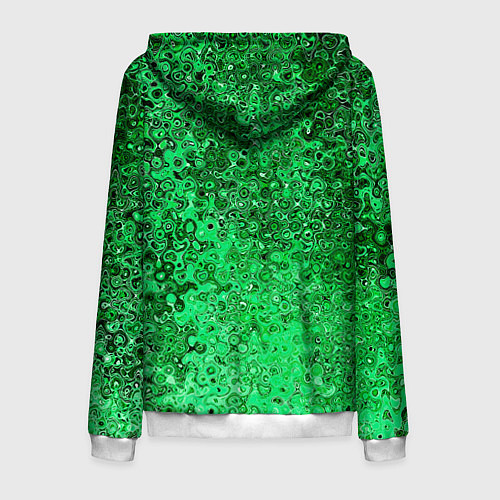 Мужская толстовка на молнии Зелёный малахит абстрактная текстура / 3D-Белый – фото 2