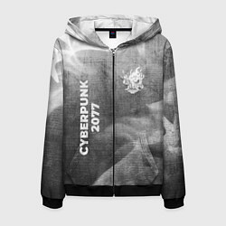 Толстовка 3D на молнии мужская Cyberpunk 2077 - grey gradient вертикально, цвет: 3D-черный